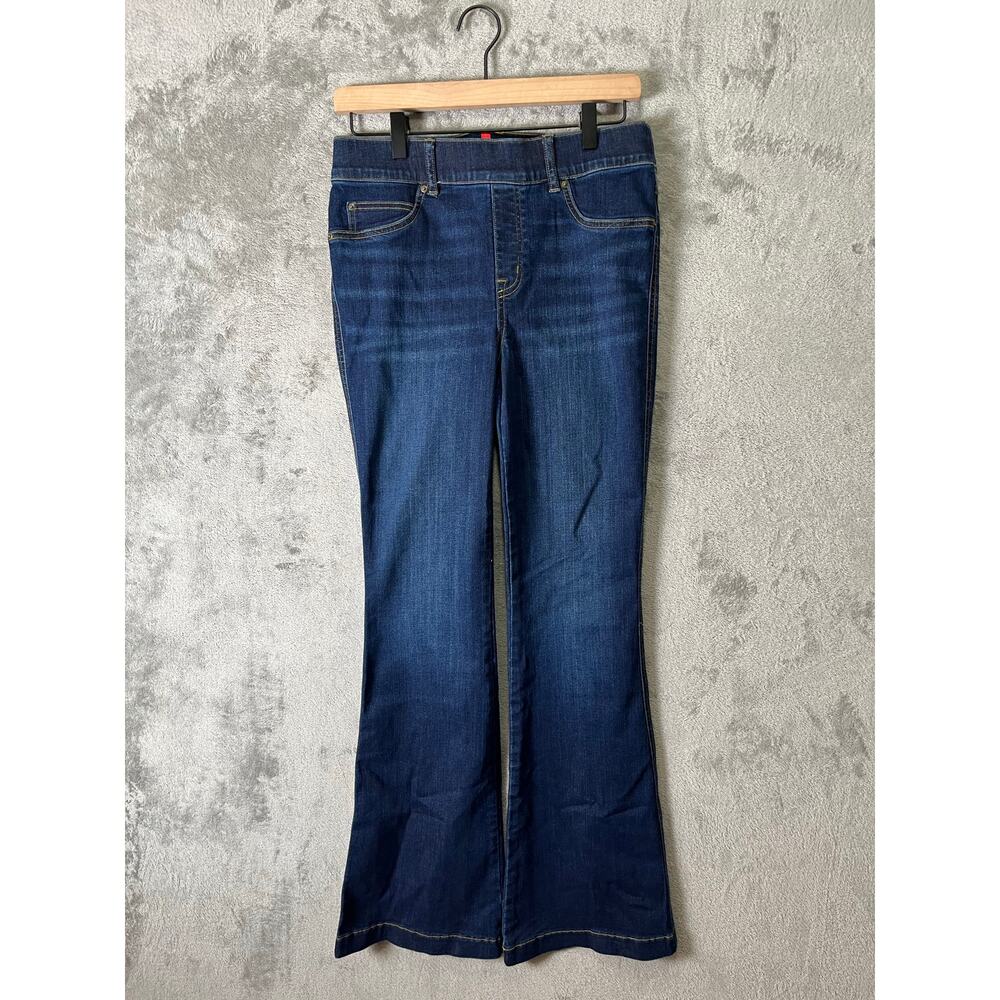 Spanx Jeans Womens Large Blue High Rise Flared Tummy Shaping Pull On Stretch Med